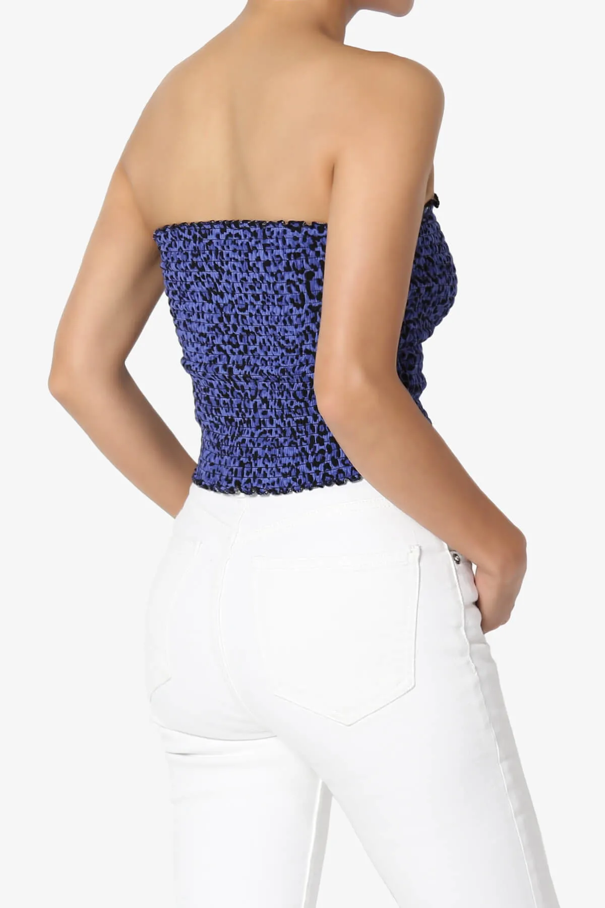 Faleece Leopard Smocked Crop Tube Top