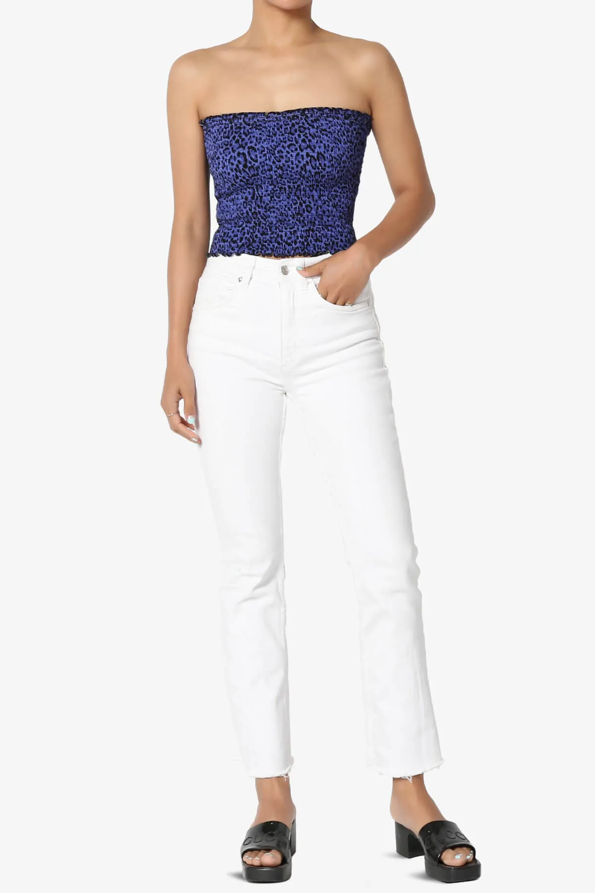 Faleece Leopard Smocked Crop Tube Top