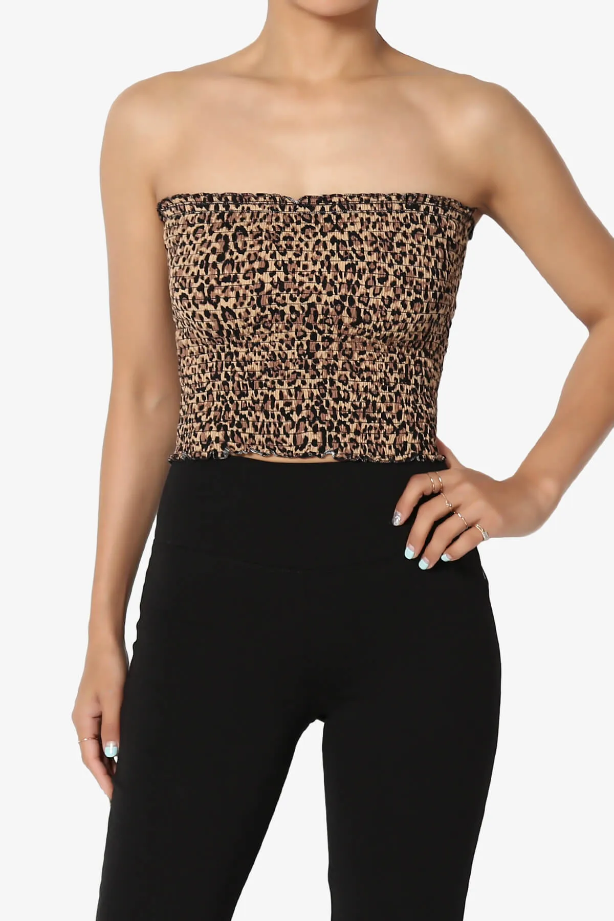 Faleece Leopard Smocked Crop Tube Top