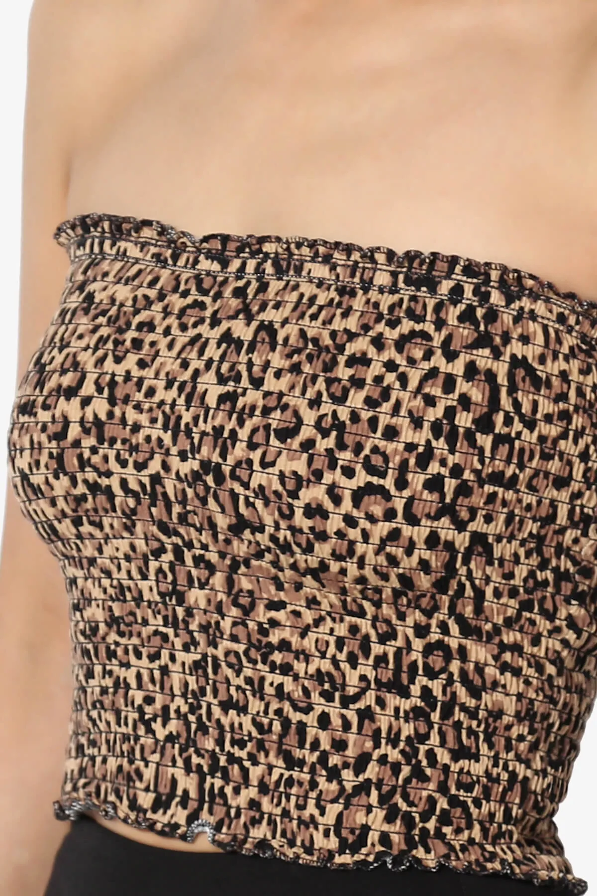 Faleece Leopard Smocked Crop Tube Top