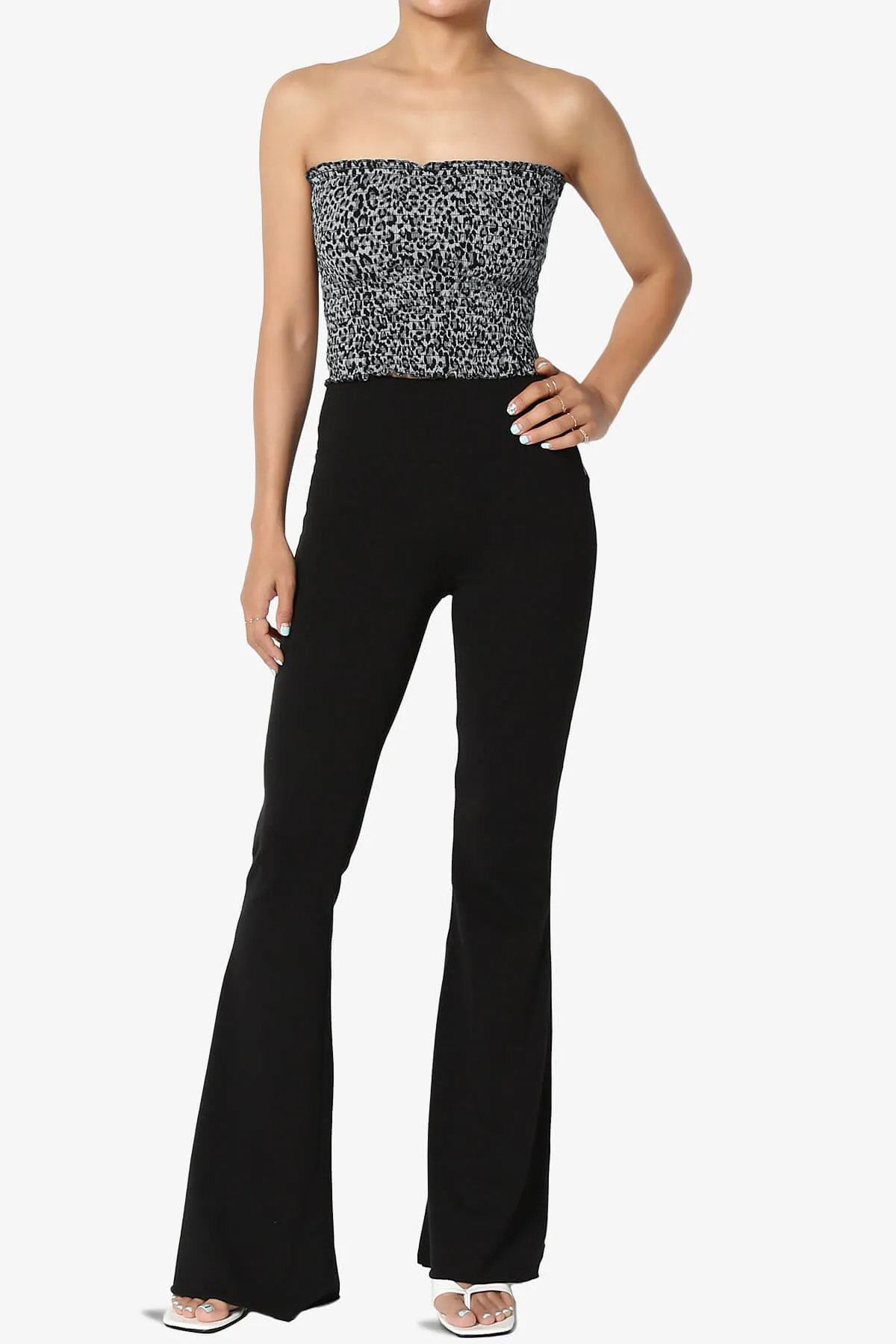 Faleece Leopard Smocked Crop Tube Top