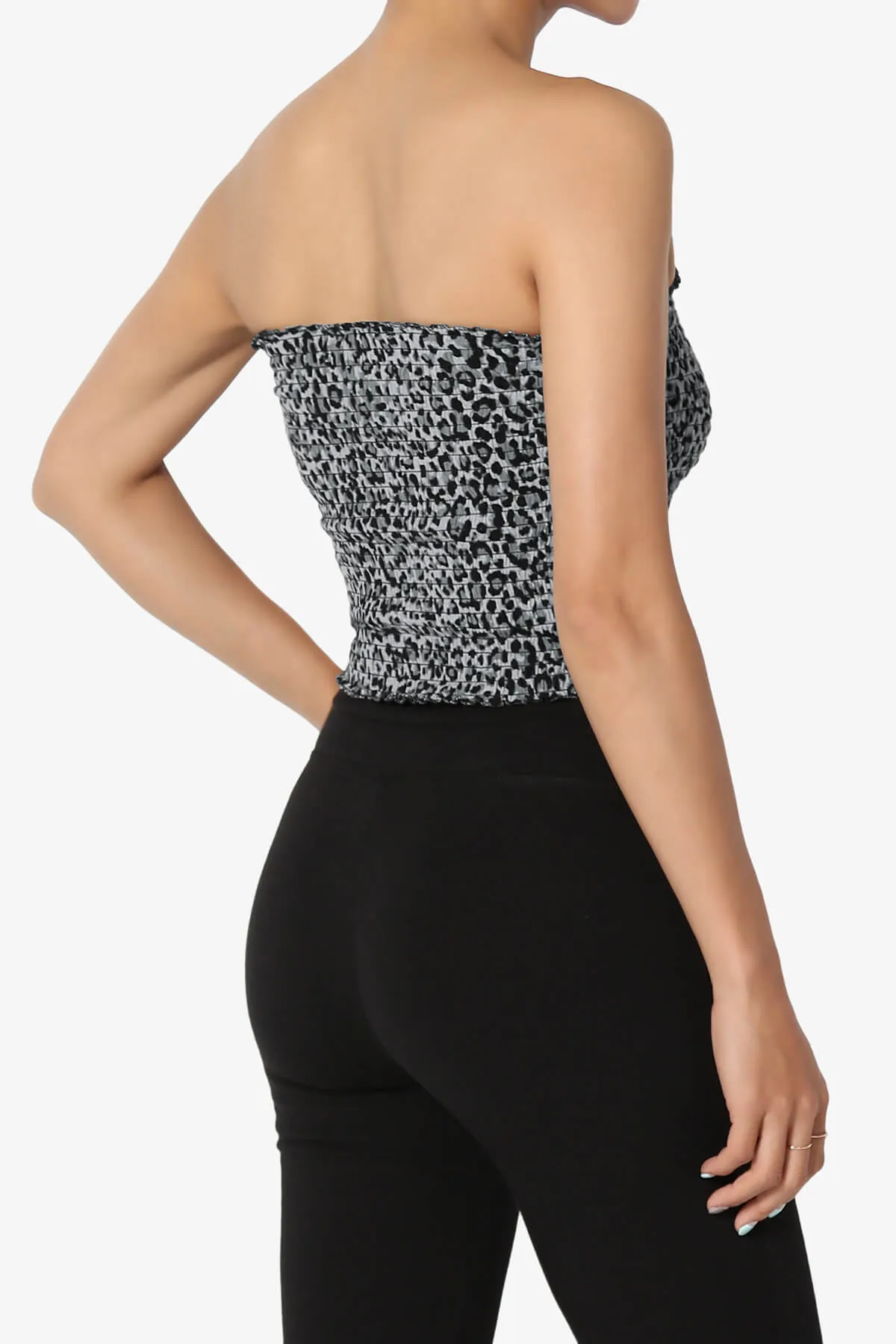 Faleece Leopard Smocked Crop Tube Top