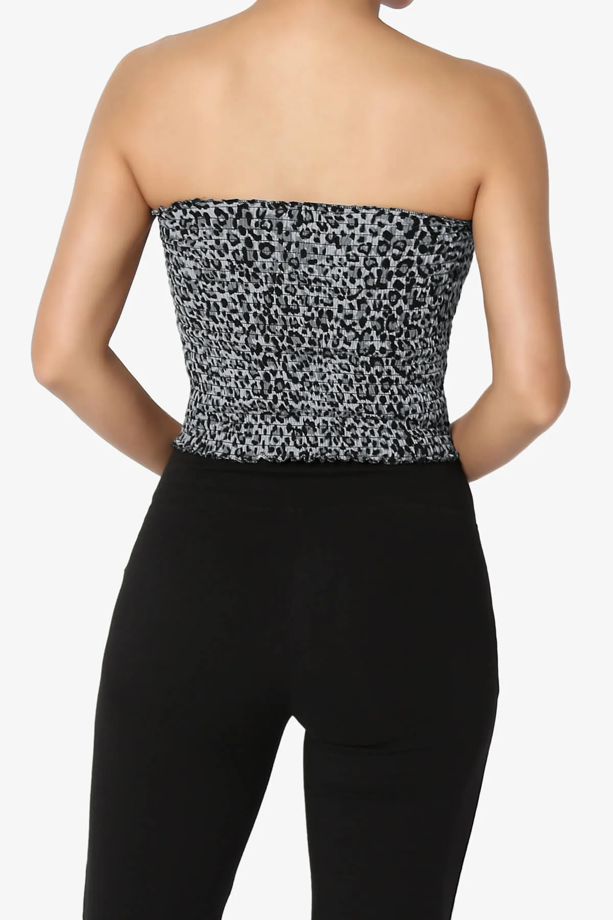 Faleece Leopard Smocked Crop Tube Top