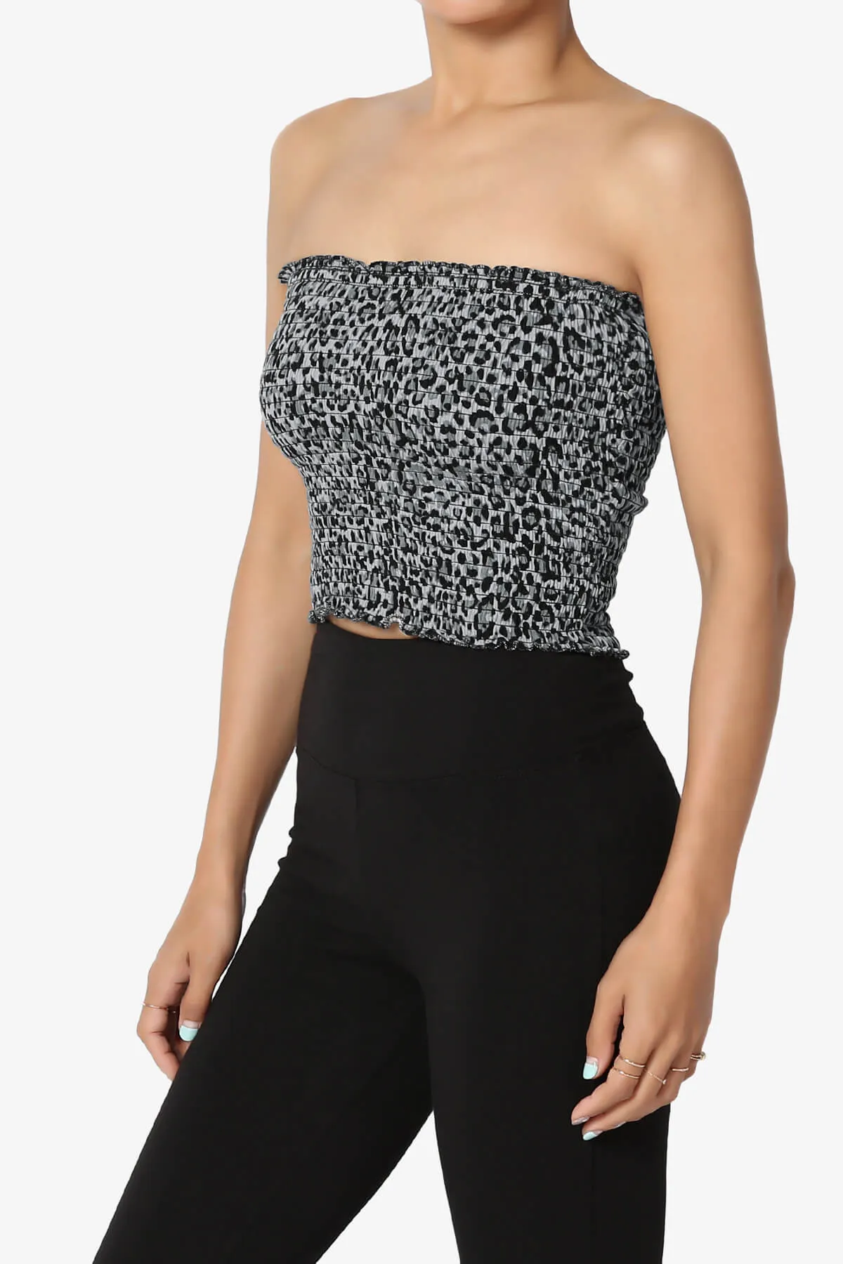 Faleece Leopard Smocked Crop Tube Top