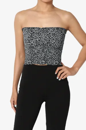 Faleece Leopard Smocked Crop Tube Top