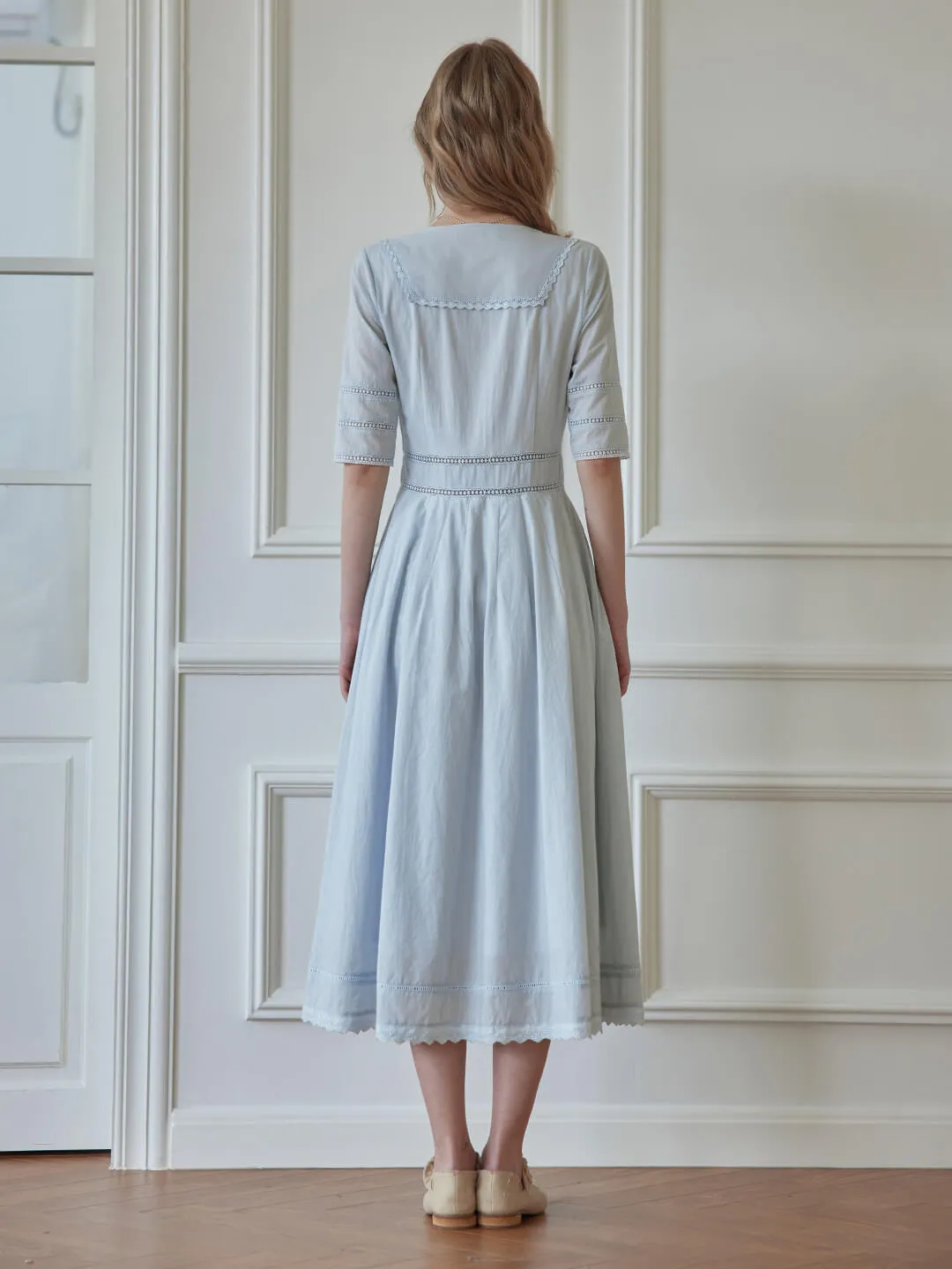 Fiona 100% Cotton Demin Blue Midi Dress