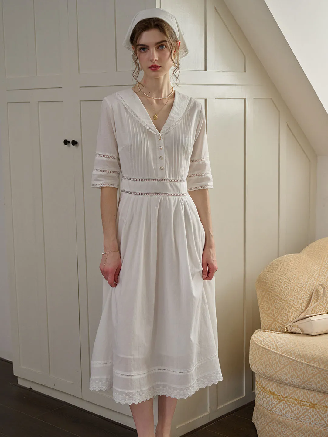 Fiona 100% Cotton Demin Blue Midi Dress