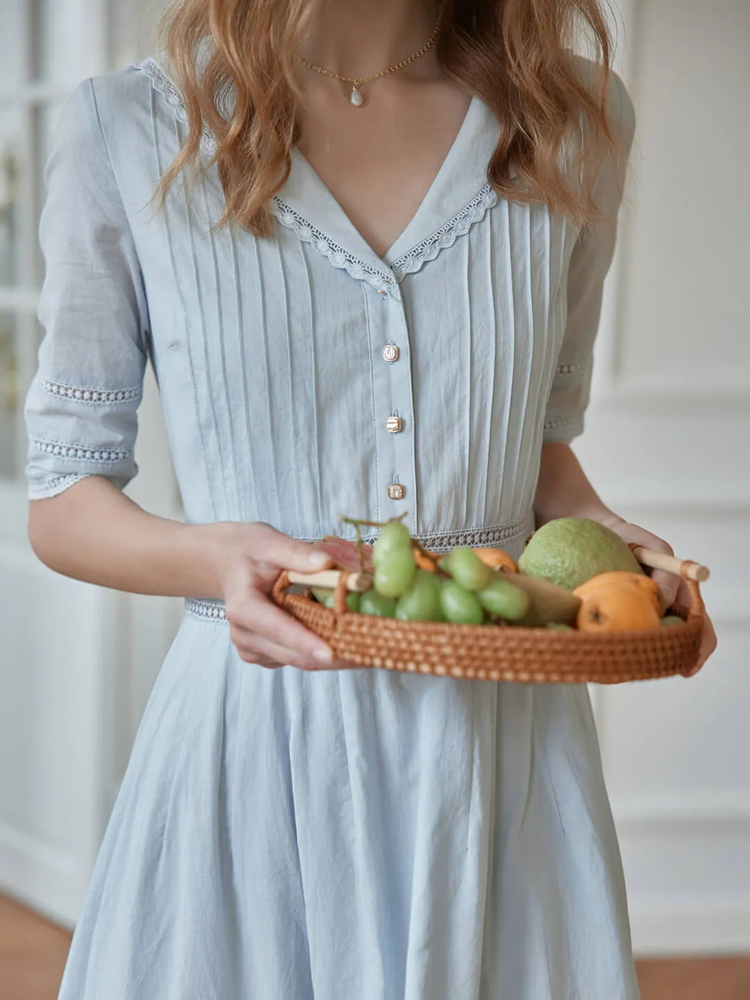 Fiona 100% Cotton Demin Blue Midi Dress
