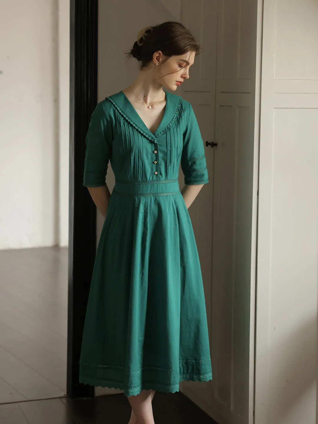 Fiona 100% Cotton Demin Blue Midi Dress