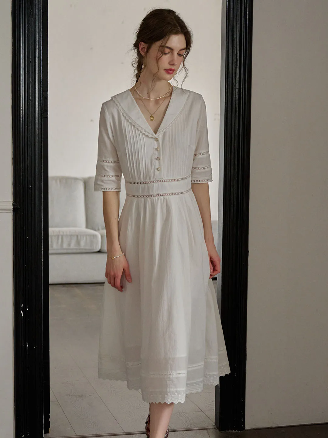 Fiona 100% Cotton Demin Blue Midi Dress