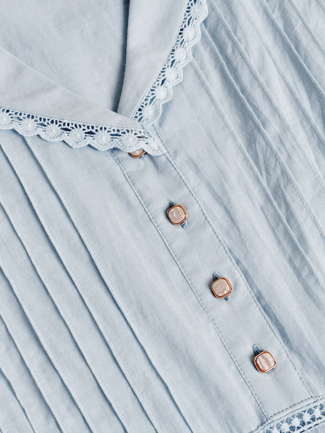 Fiona 100% Cotton Demin Blue Midi Dress