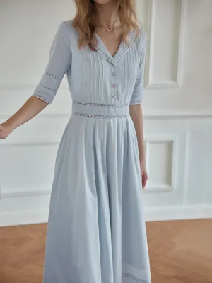 Fiona 100% Cotton Gray Blue Midi Dress
