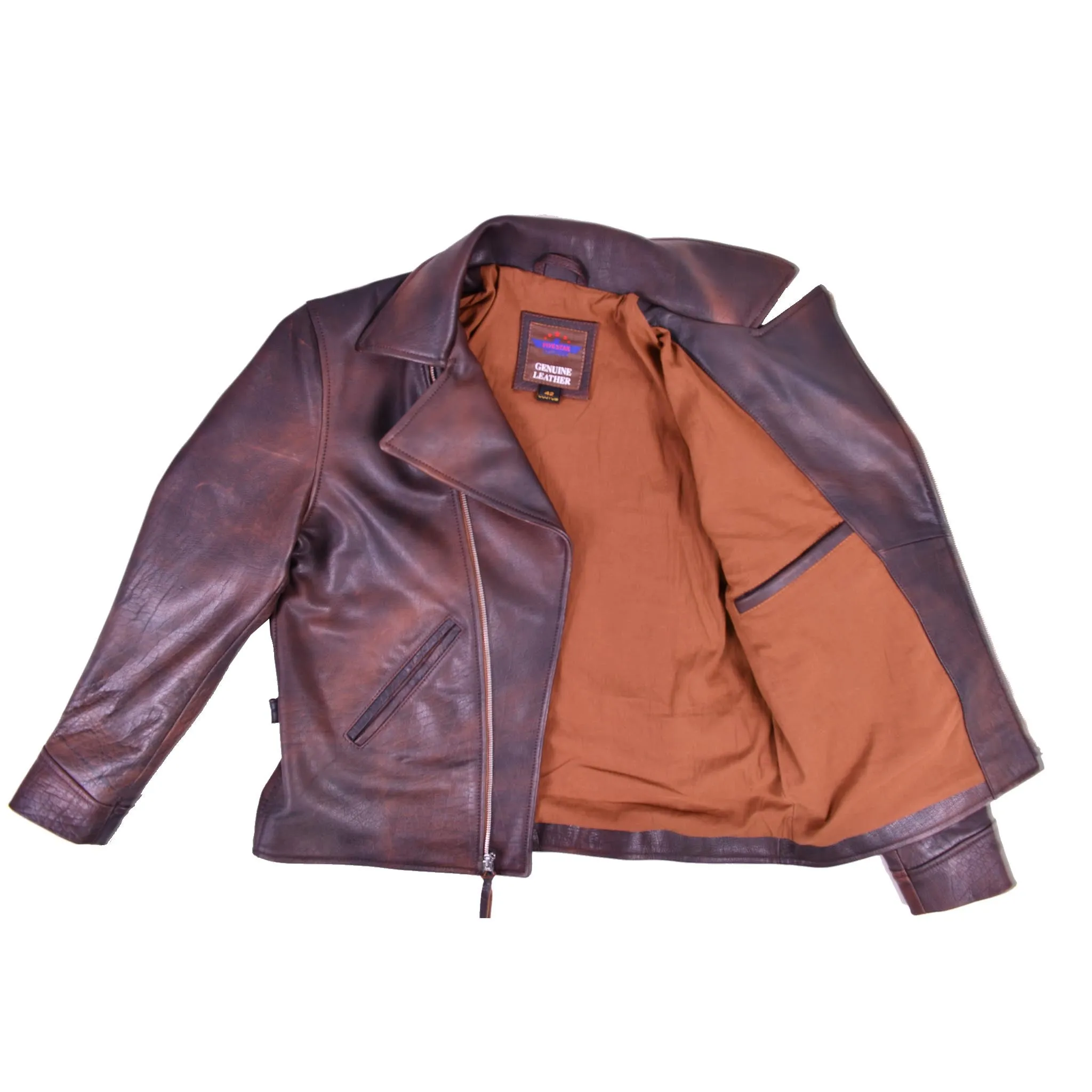 FiveStar Leather Men's Civilian Vintage Windbreaker Jacket Buffalo Distressed Leather