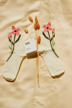 Flower Illustrated Ankle Top Socks