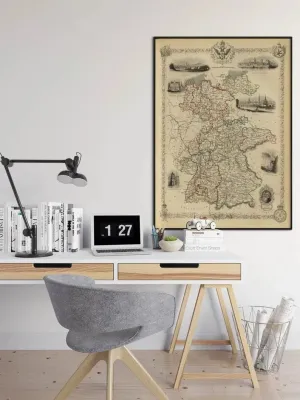 Germany Map Print Wall Art| 1851 Germany Vintage Map Wall Prints