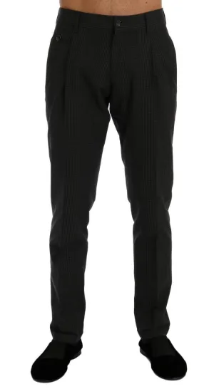Gray Striped Cotton Dress Formal Pants