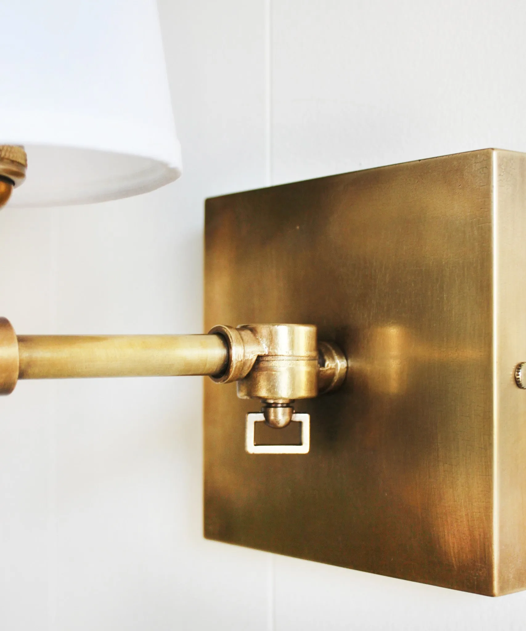 Hamilton Pivoting Wall Sconce with Linen Shade, Antique Brass