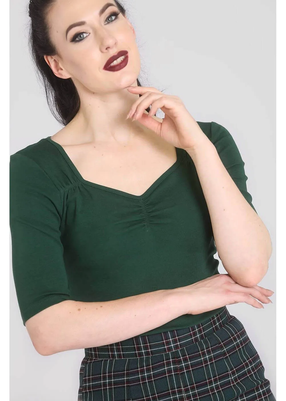 Hell Bunny Philippa 50's Top Dark Green