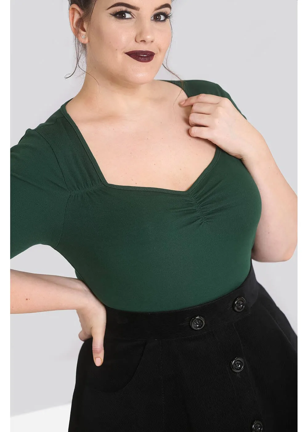 Hell Bunny Philippa 50's Top Dark Green