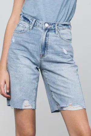 High Rise Distressed Denim Burmuda Jean Shorts