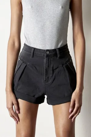 High Rise Roll Up Denim Shorts