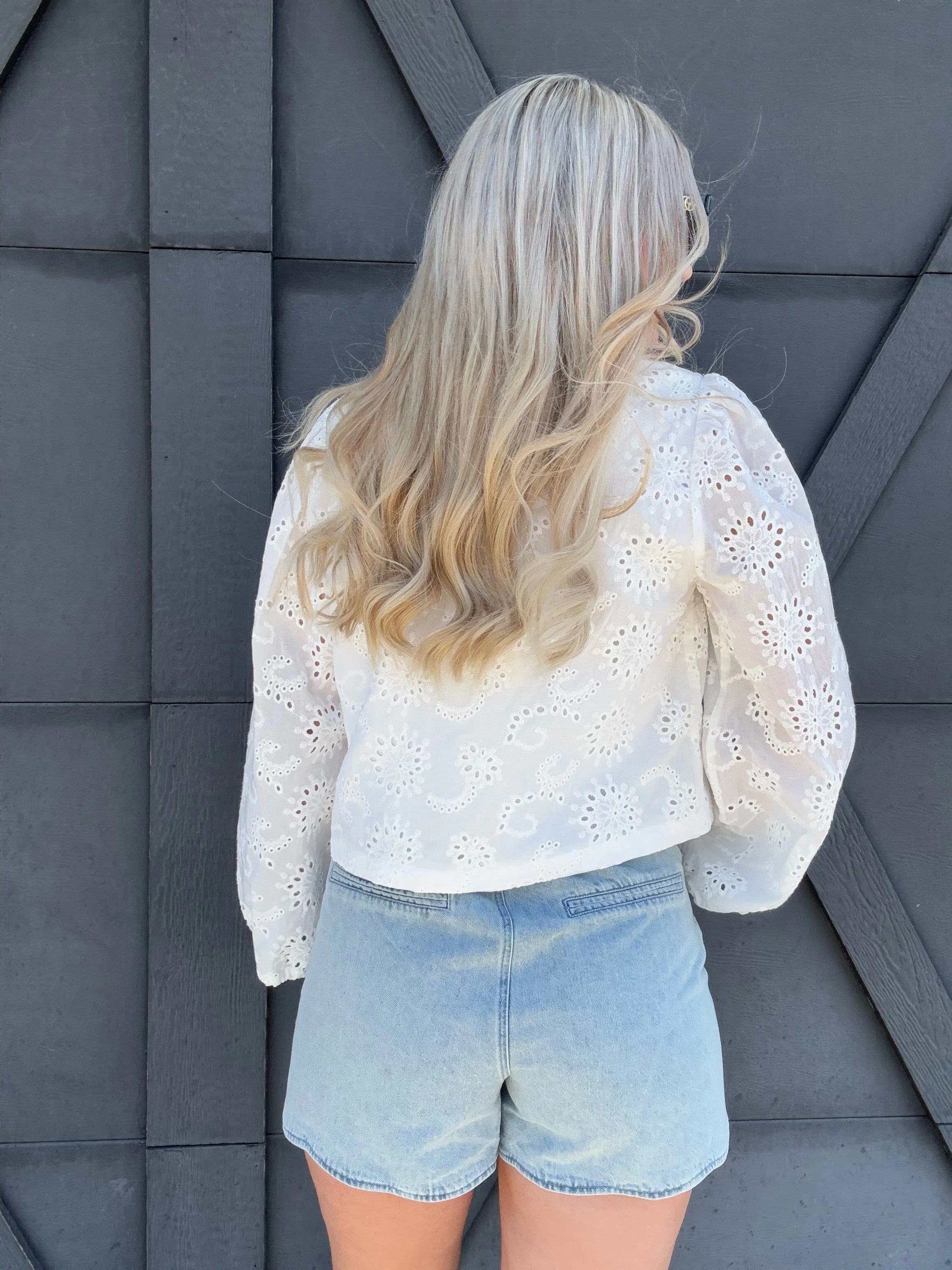 High Rise Scalloped Denim Shorts