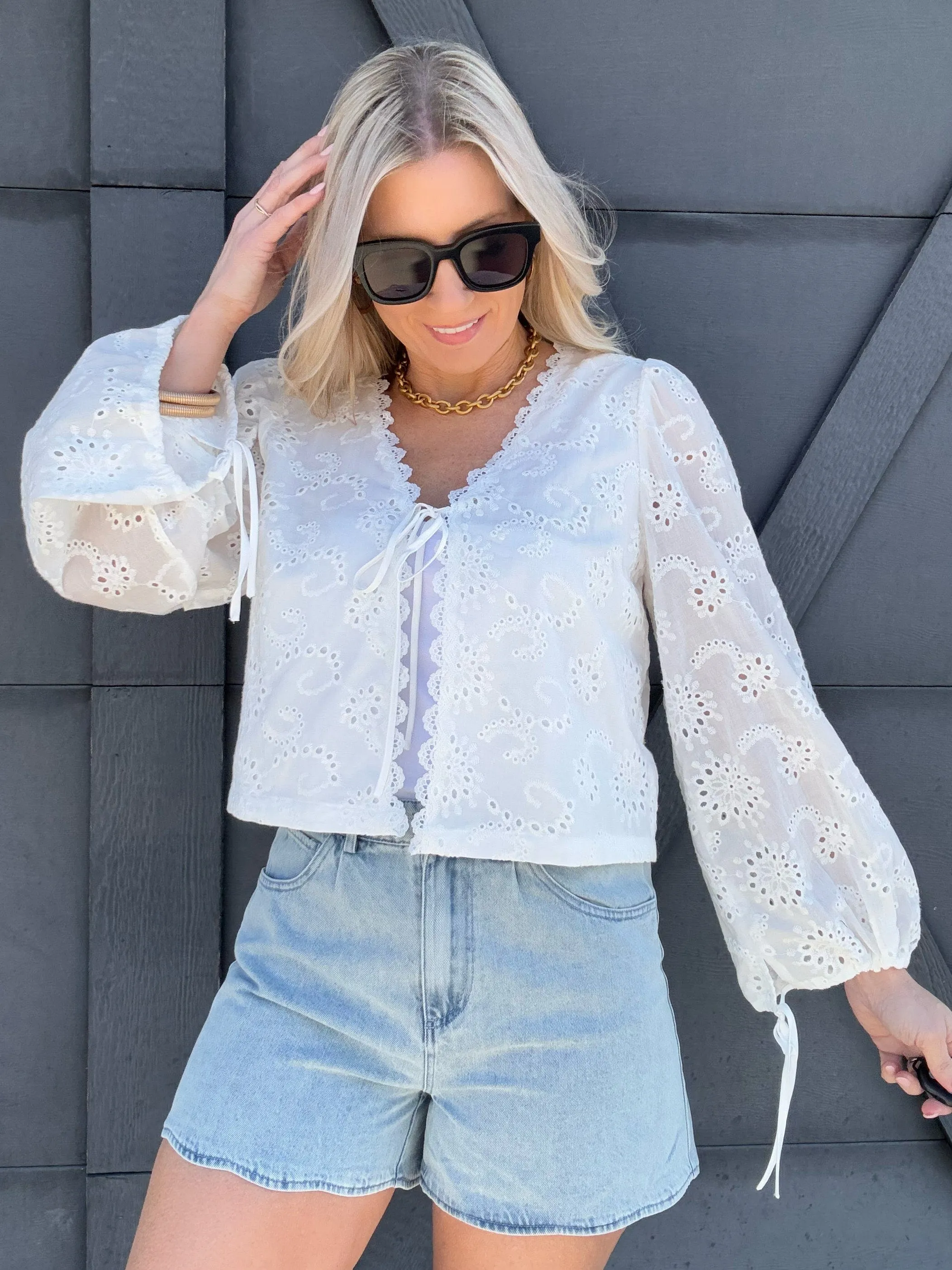 High Rise Scalloped Denim Shorts