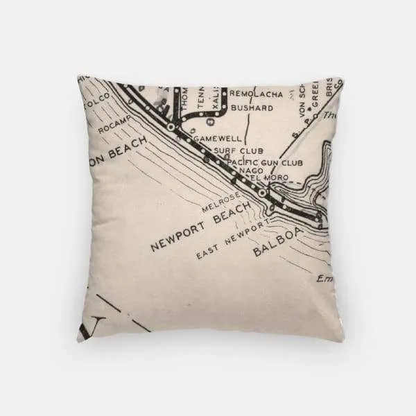 Huntington Beach, California city skyline with vintage Huntington Beach map