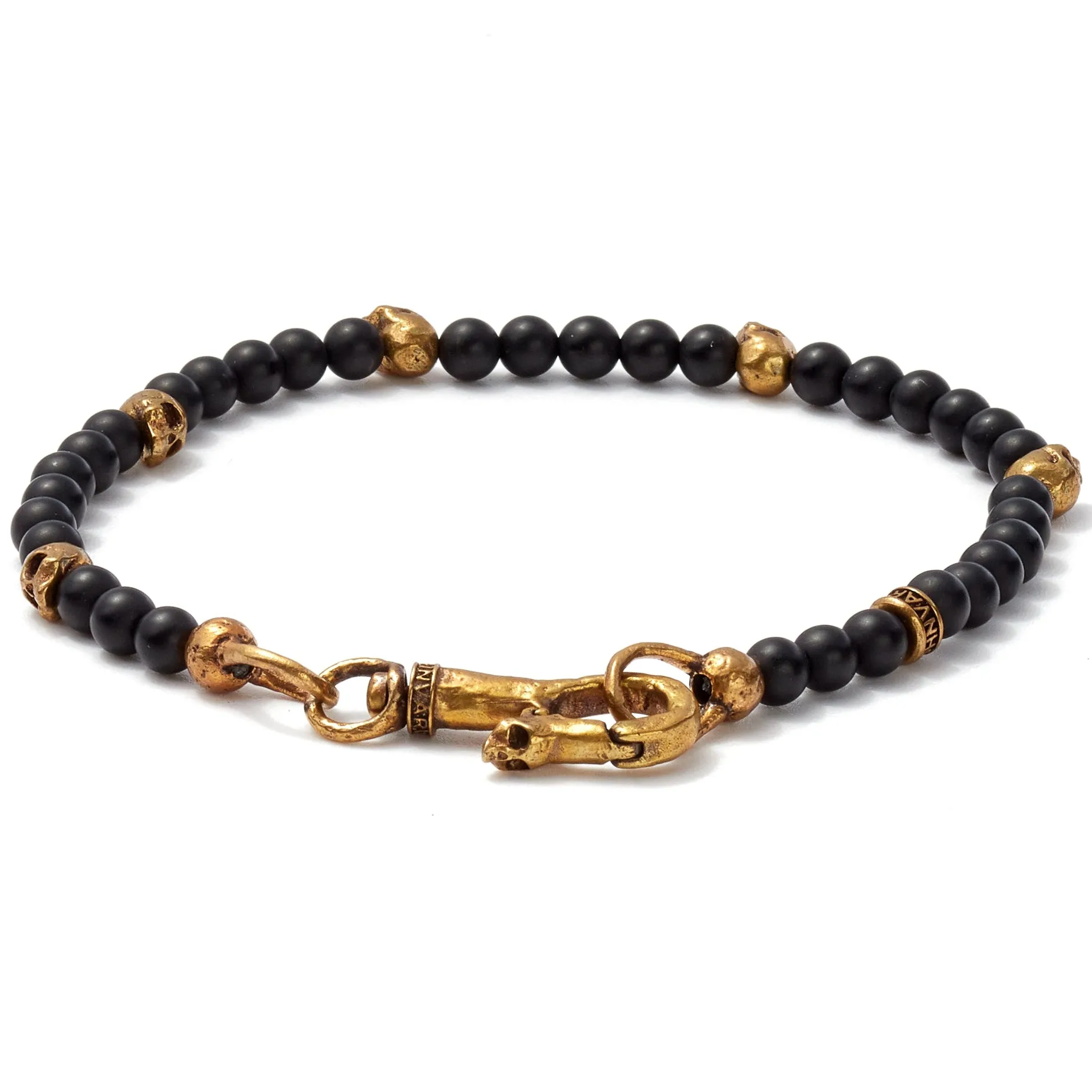 John Varvatos Brass Skull Beads and 4mm Color Beads Bracelet, Black