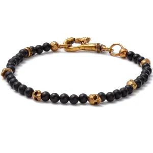 John Varvatos Brass Skull Beads and 4mm Color Beads Bracelet, Black