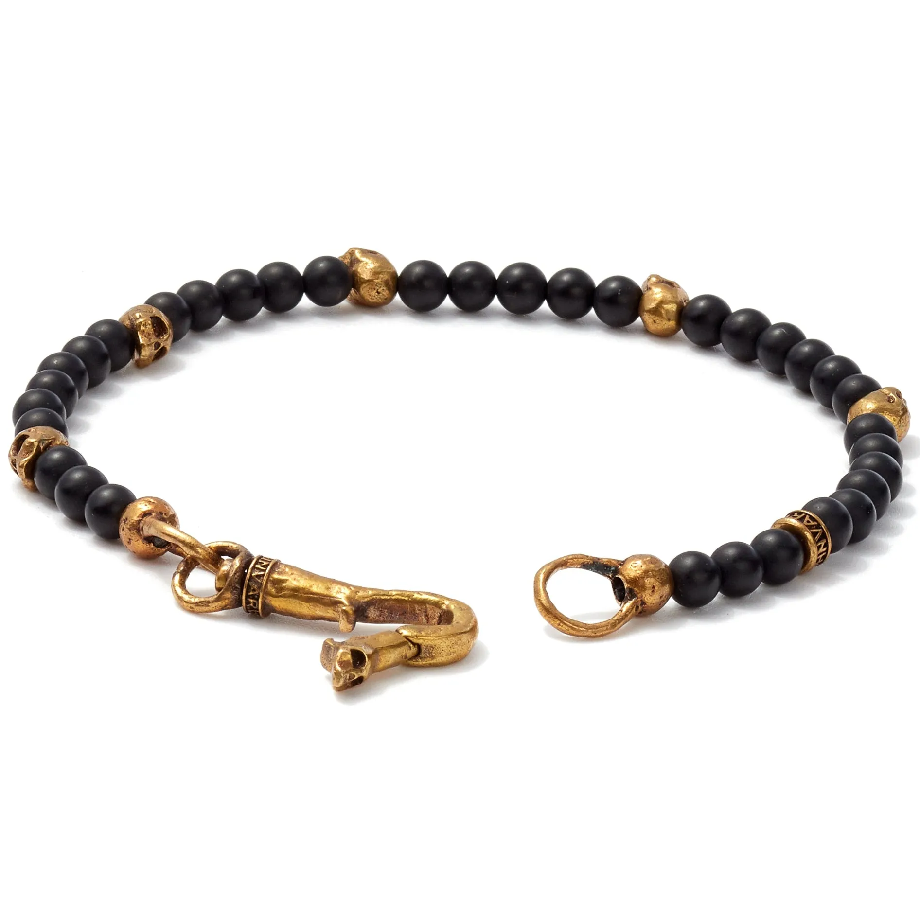 John Varvatos Brass Skull Beads and 4mm Color Beads Bracelet, Black