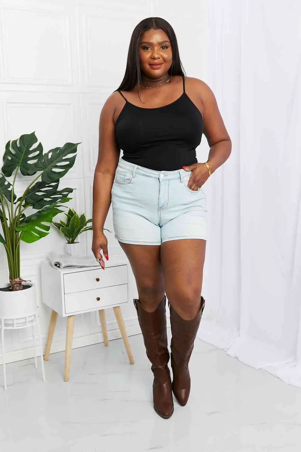 Judy Blue Full Size Contrast Stitching Denim Shorts with Pockets