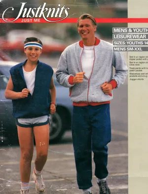 Justknits Mens & Teen Boys Tracksuit 1980s Vintage Sewing Pattern Size S - XXL UNCUT Factory Folded