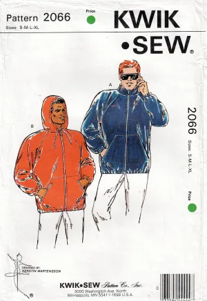 Kwik Sew 2066 Mens Zip Front Wind Jackets with Optional Hood 1990s Vintage Sewing Pattern Size S - XXL UNCUT Factory Folded