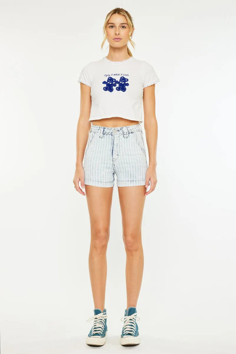 Kyan High Rise Stripe Denim Shorts