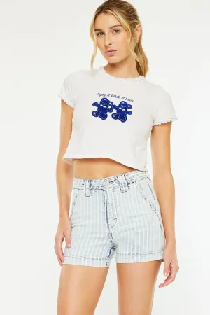 Kyan High Rise Stripe Denim Shorts
