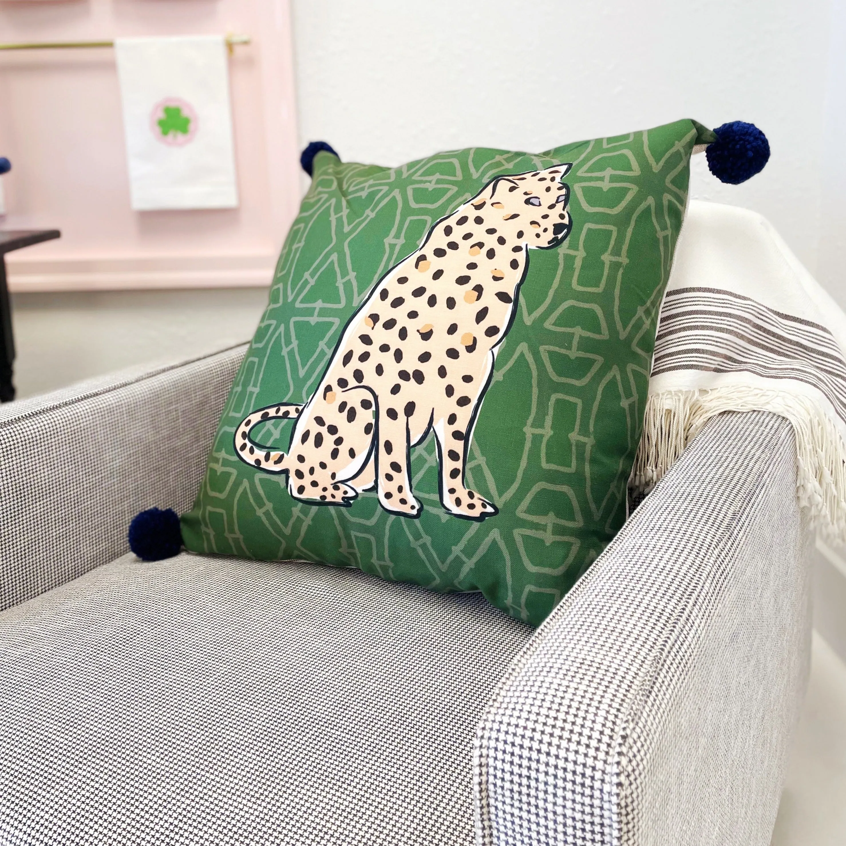 Leopard Pom Pom Pillow Cover
