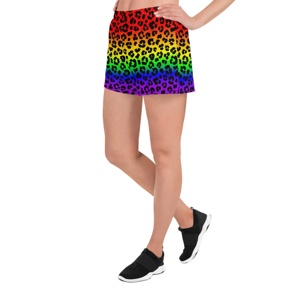 Leopard Print Women's Athletic Short Shorts All Over Print