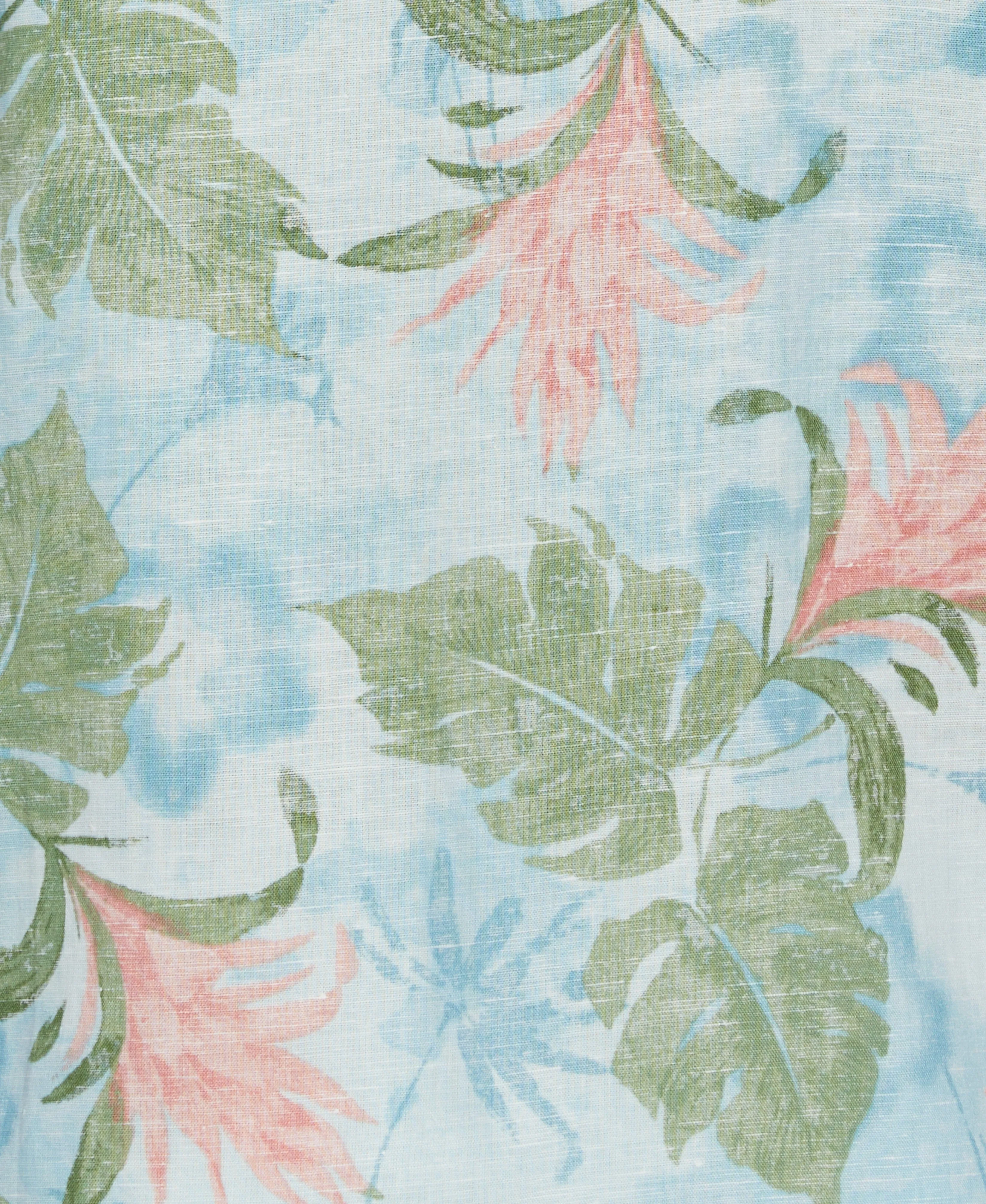 Linen Blend Tropical Floral Print Shirt