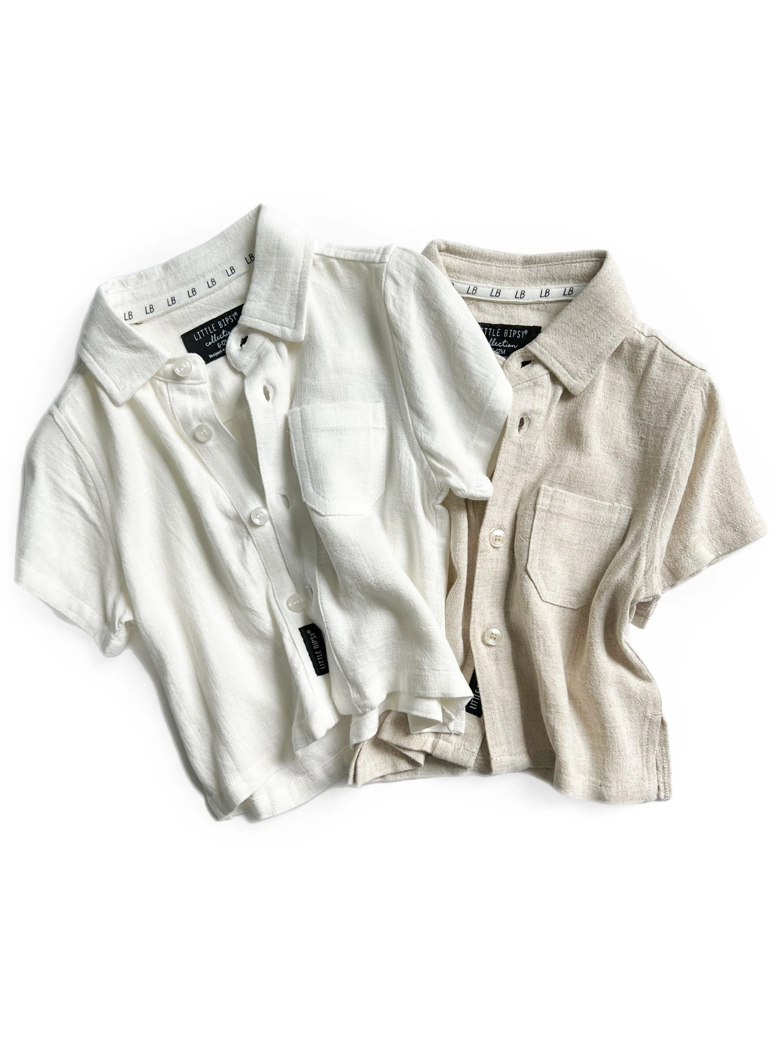 Little Bipsy Linen Button Up - White