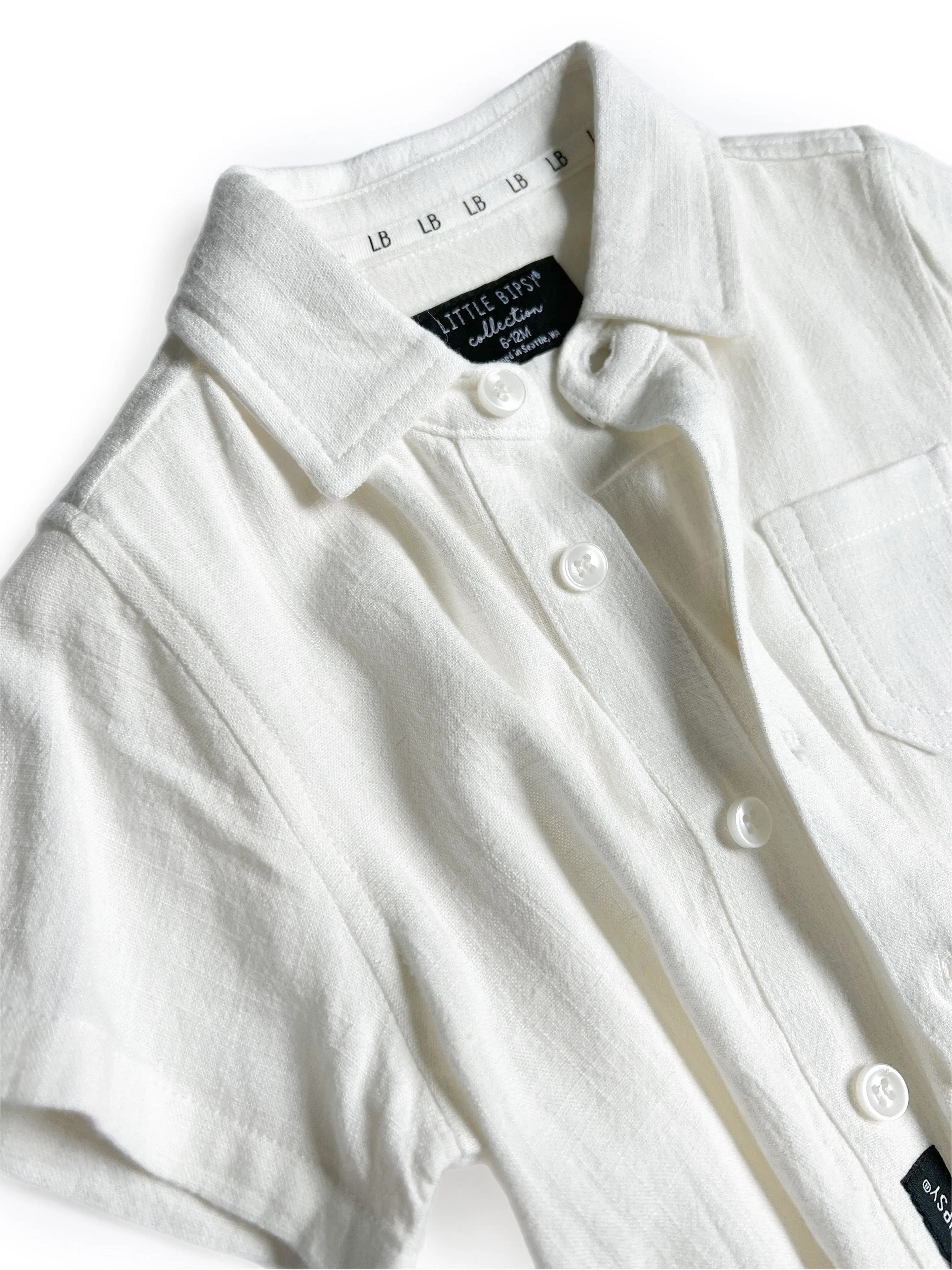Little Bipsy Linen Button Up - White