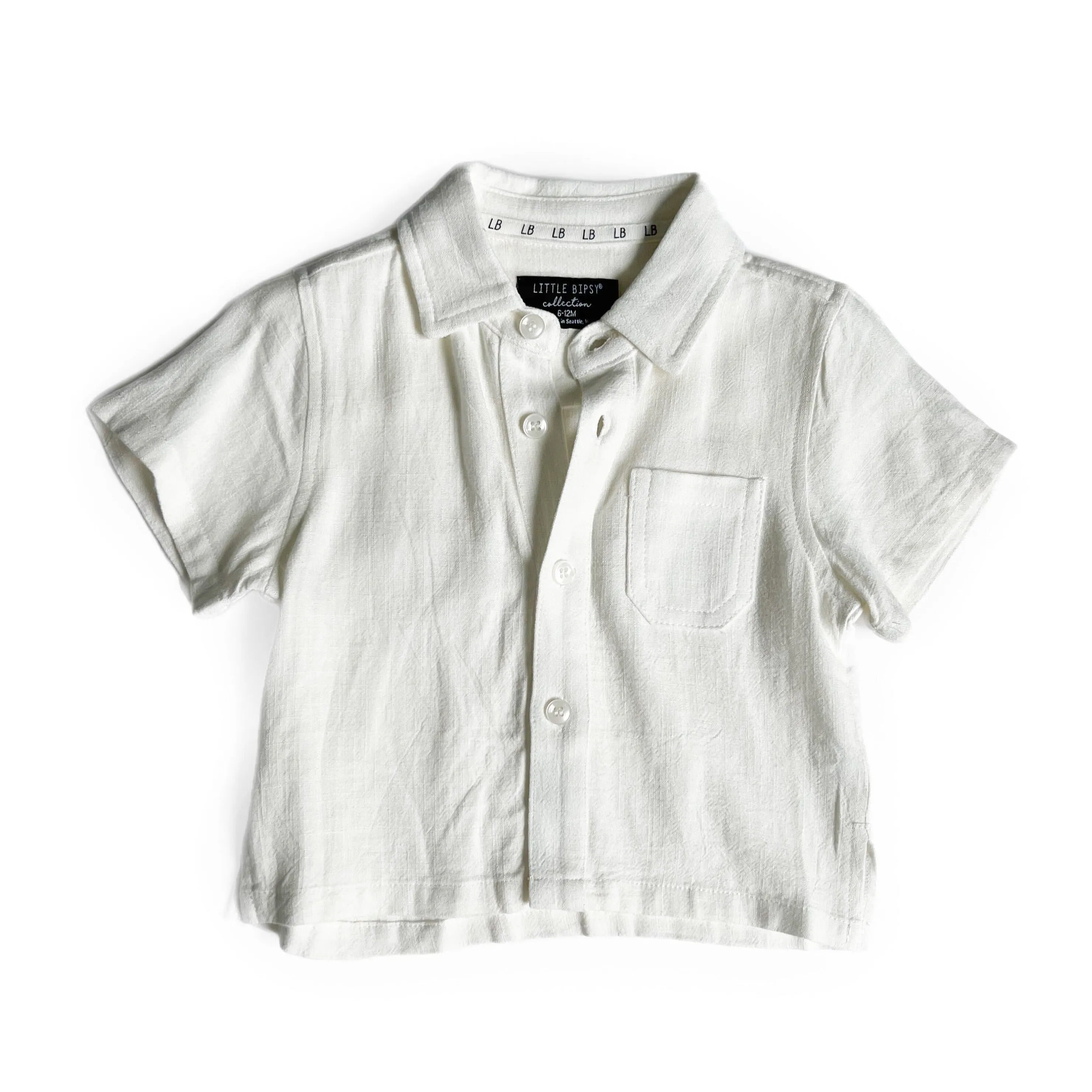 Little Bipsy Linen Button Up - White