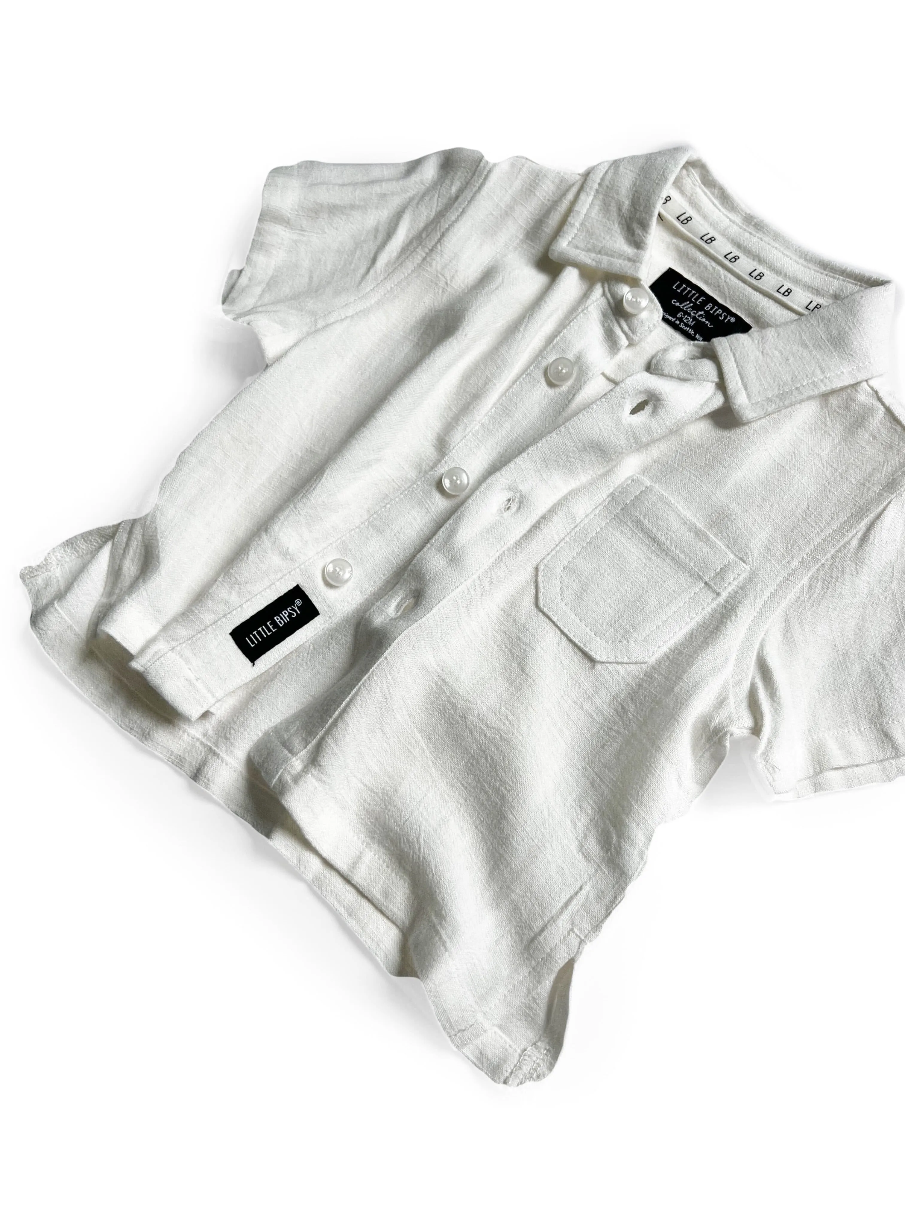 Little Bipsy Linen Button Up - White