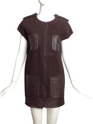 LONGCHAMP- Brown Perforated Leather Vest, Size 8