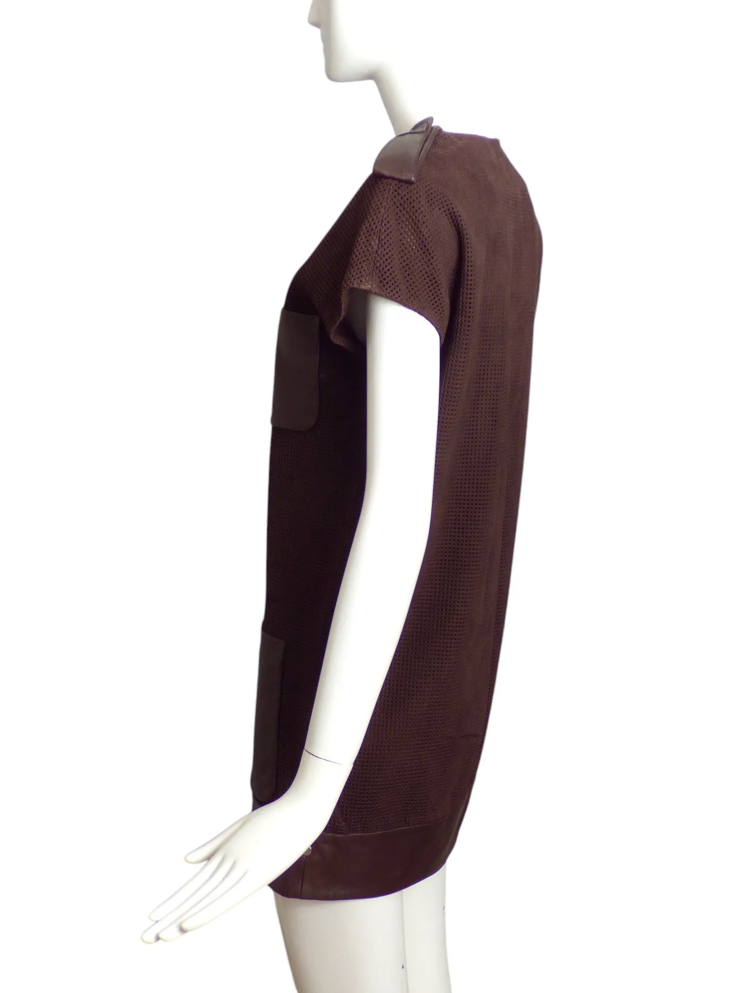 LONGCHAMP- Brown Perforated Leather Vest, Size 8