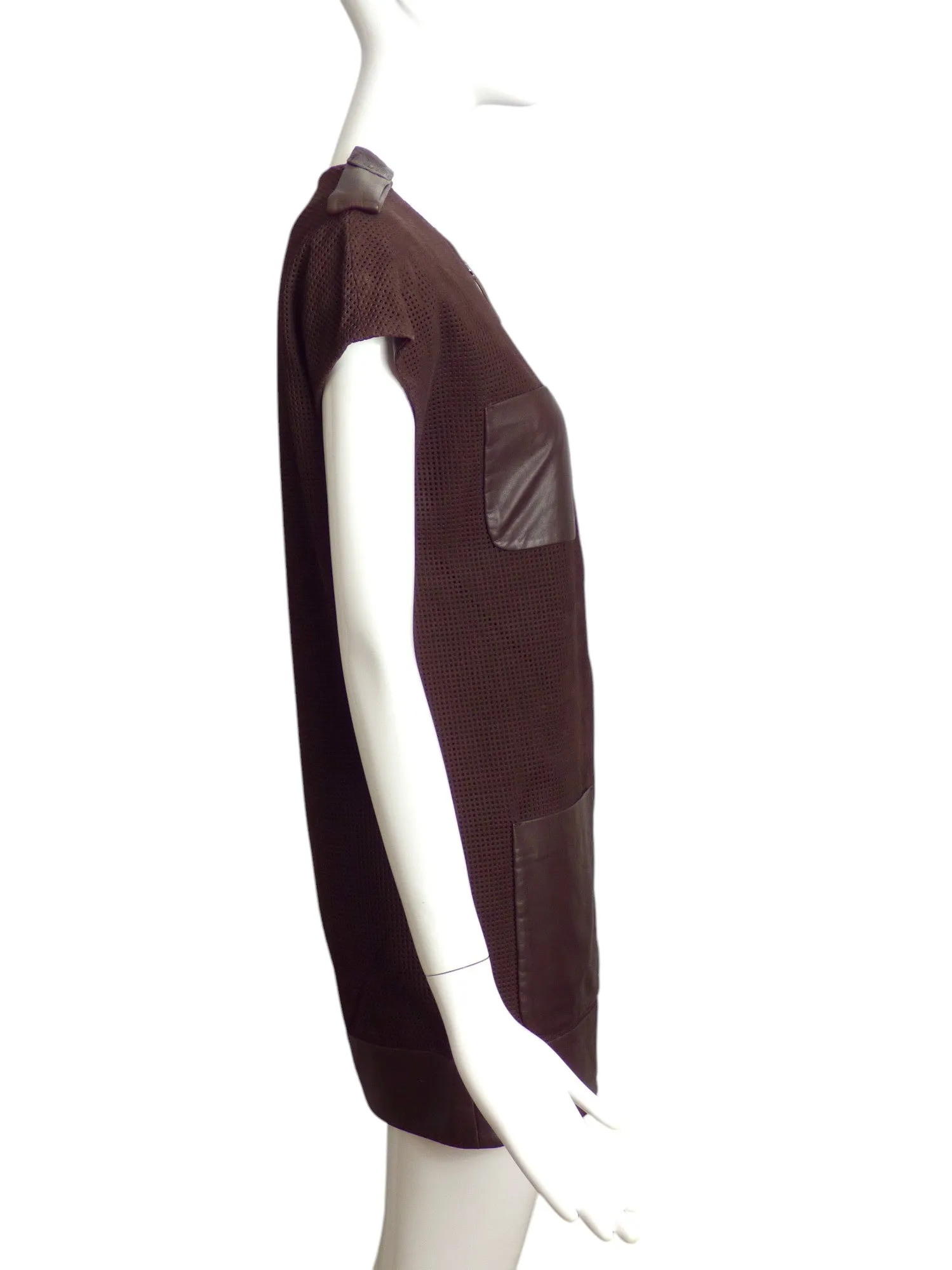 LONGCHAMP- Brown Perforated Leather Vest, Size 8