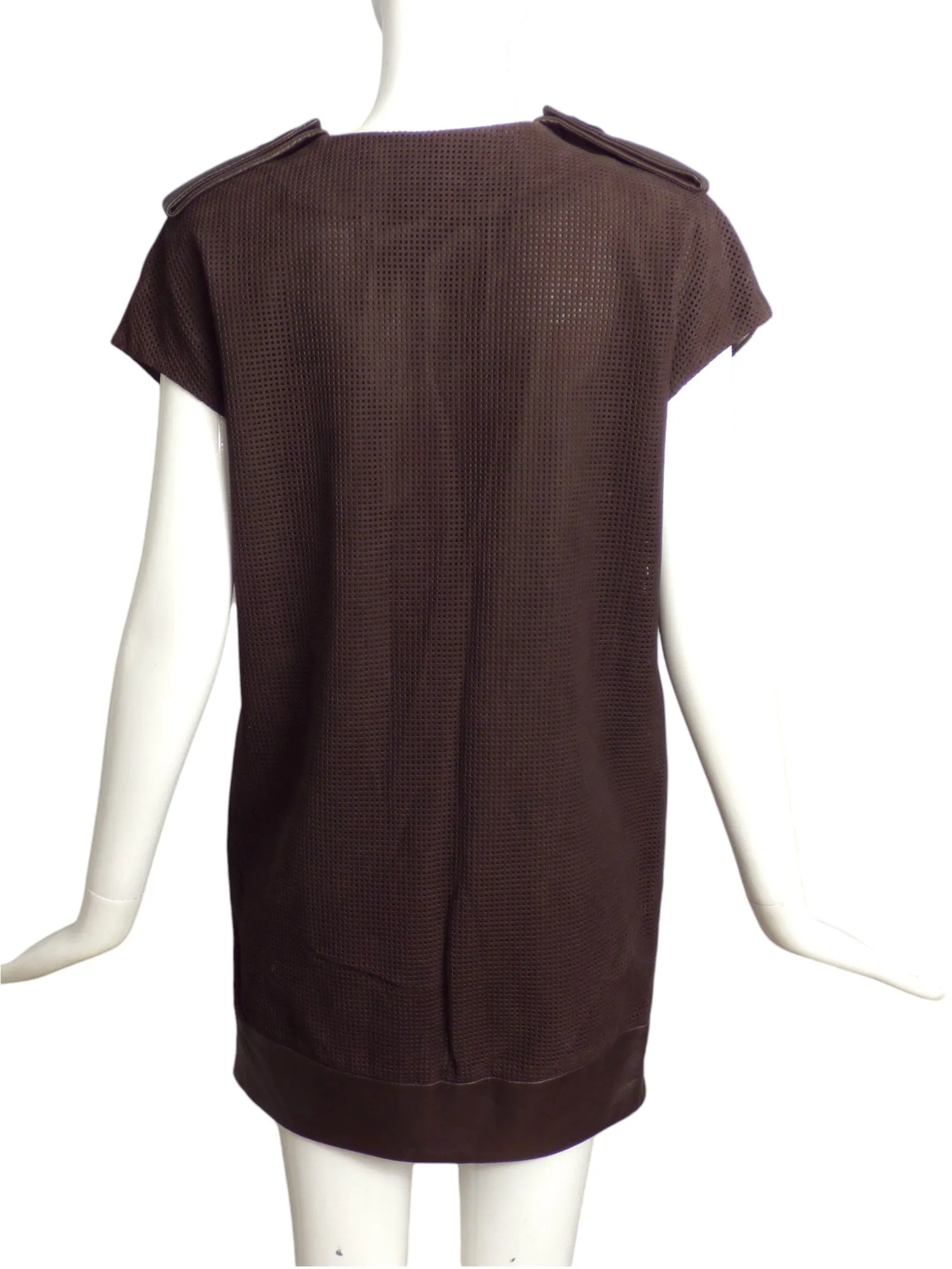 LONGCHAMP- Brown Perforated Leather Vest, Size 8