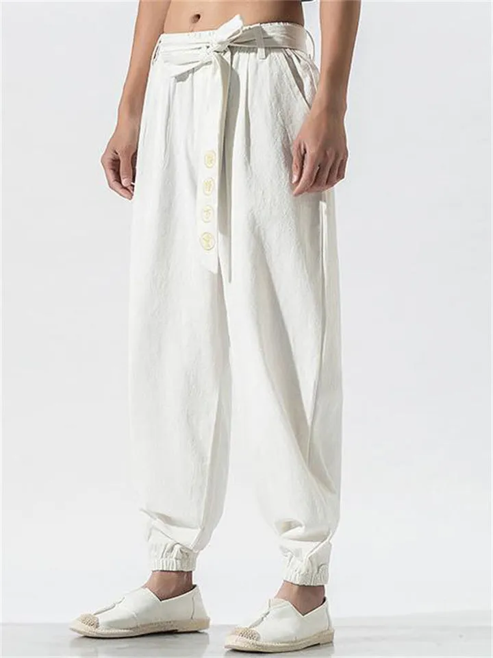 Loose Cotton Linen Solid Color Pants