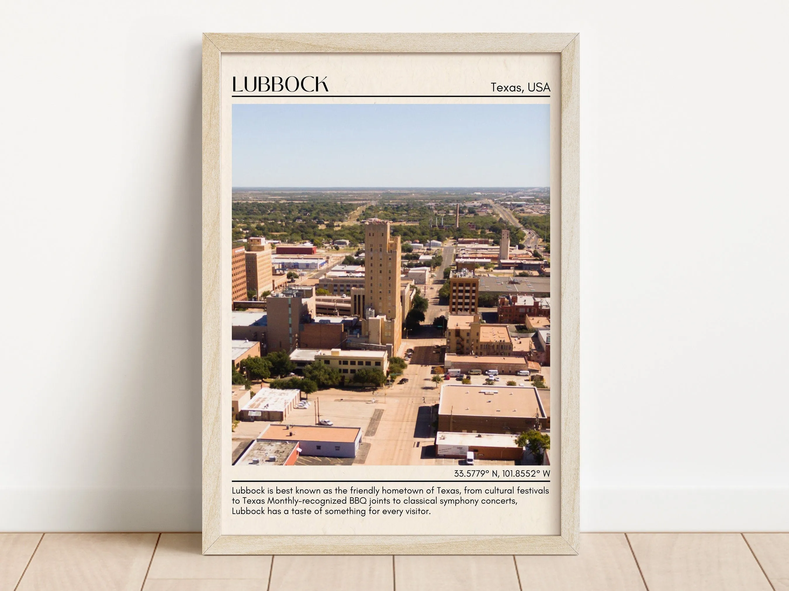 Lubbock Minimal Wall Art, Texas, USA