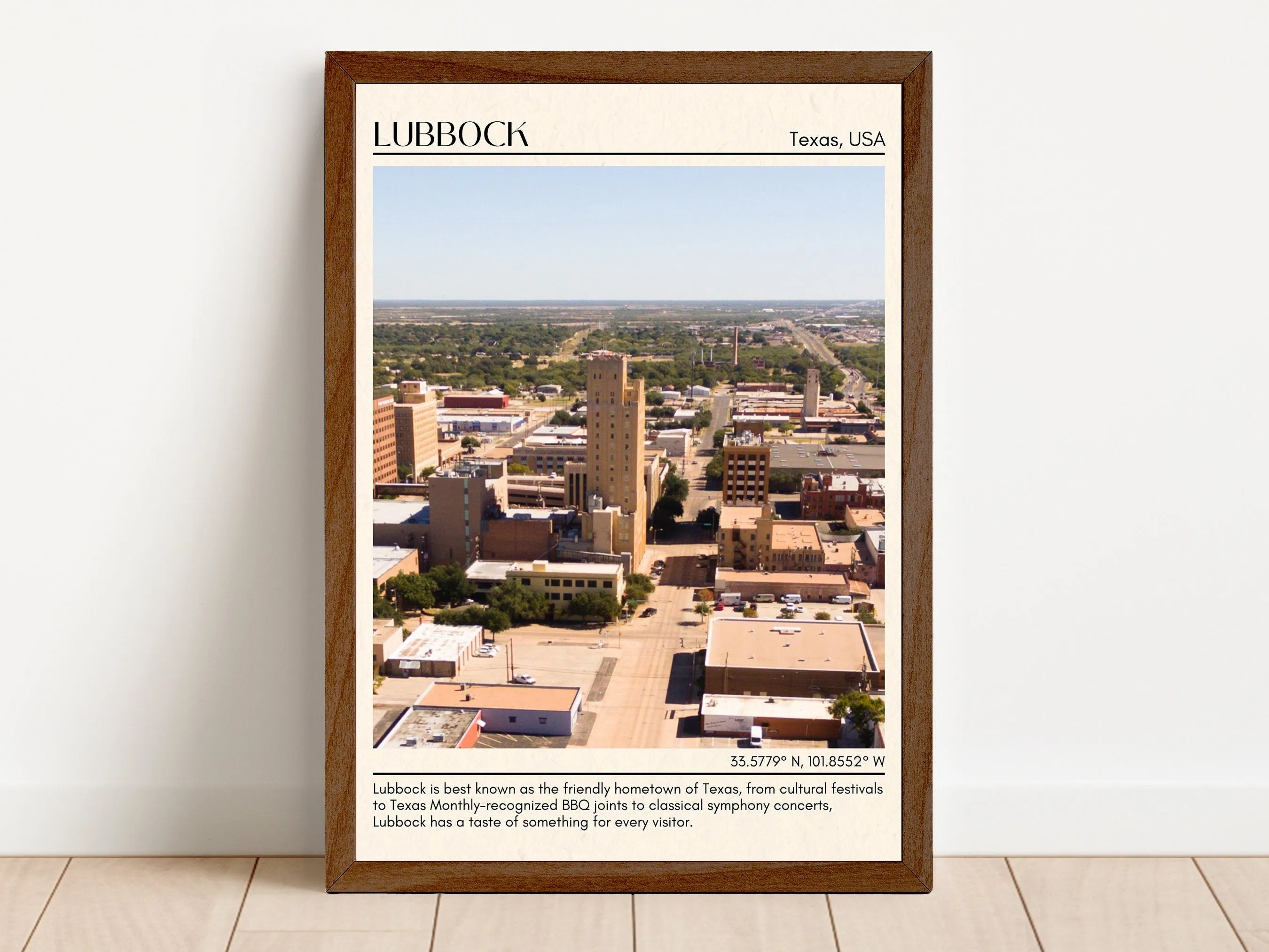 Lubbock Minimal Wall Art, Texas, USA
